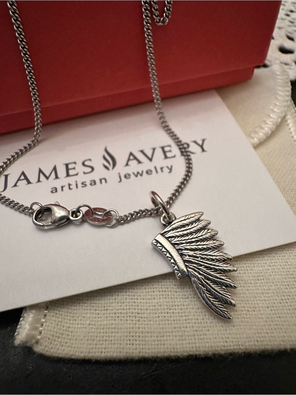 James Avery Native Headdress Charm Pendant Sterling Silver - 16.5”Curb Necklace
